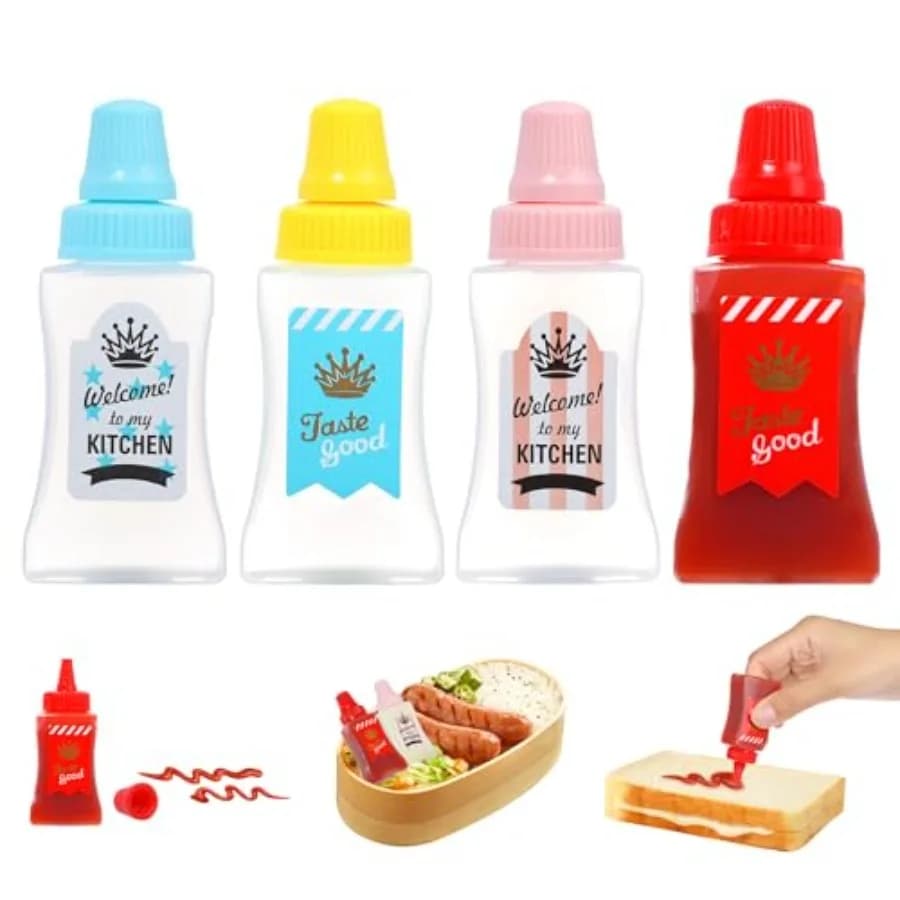 4 Pezzi Mini Bottiglia di Ketchup per Lunch Box Piccoli Condimenti Bottiglie da Spremere Contenitori Sae in Plastica per Accessori per il Pranzo Bento E