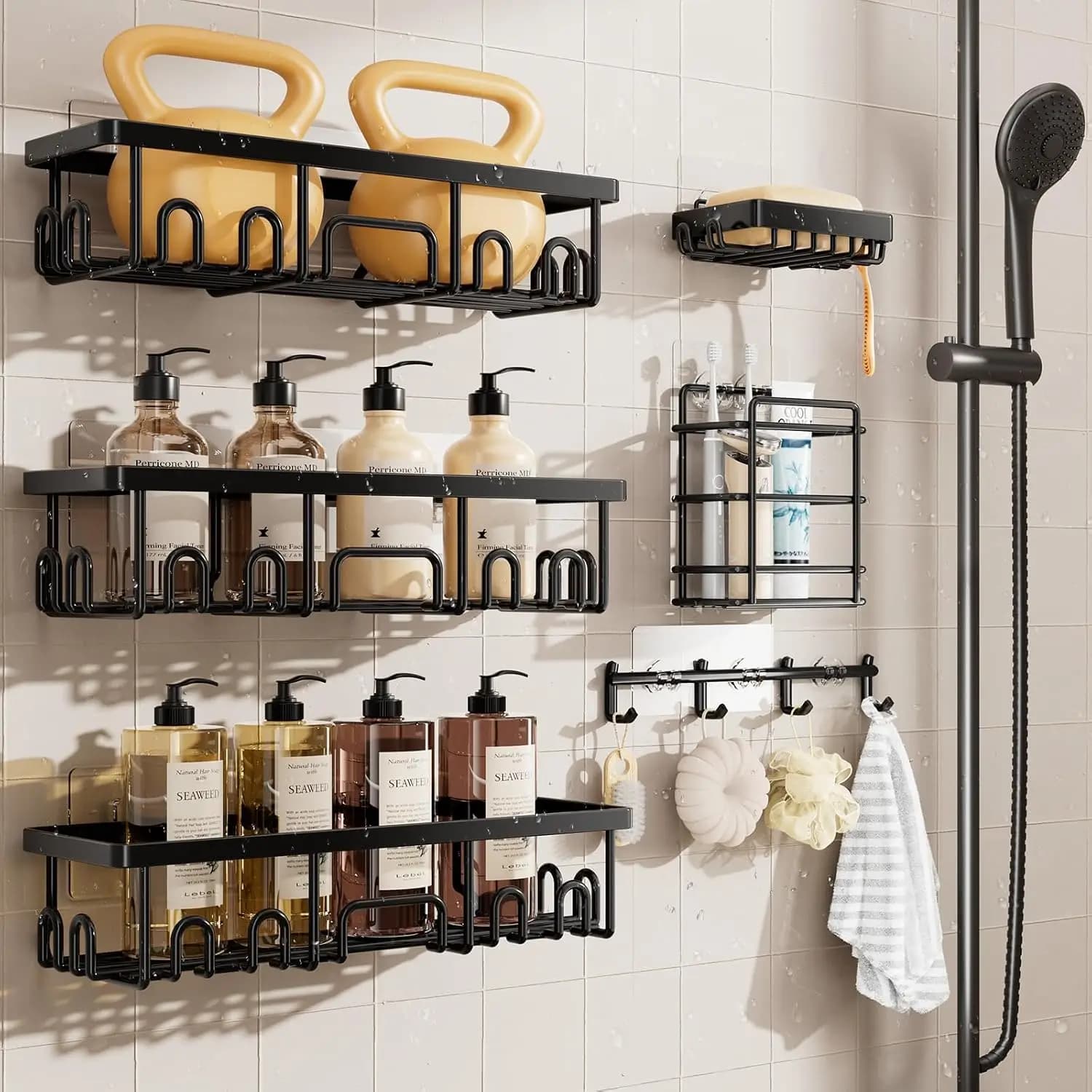 6-Pack Adhesive Wall Shelves Set – Advanced Rustproof Stainless Steel, No-Drill Bathroom Organizer with Soap Holder