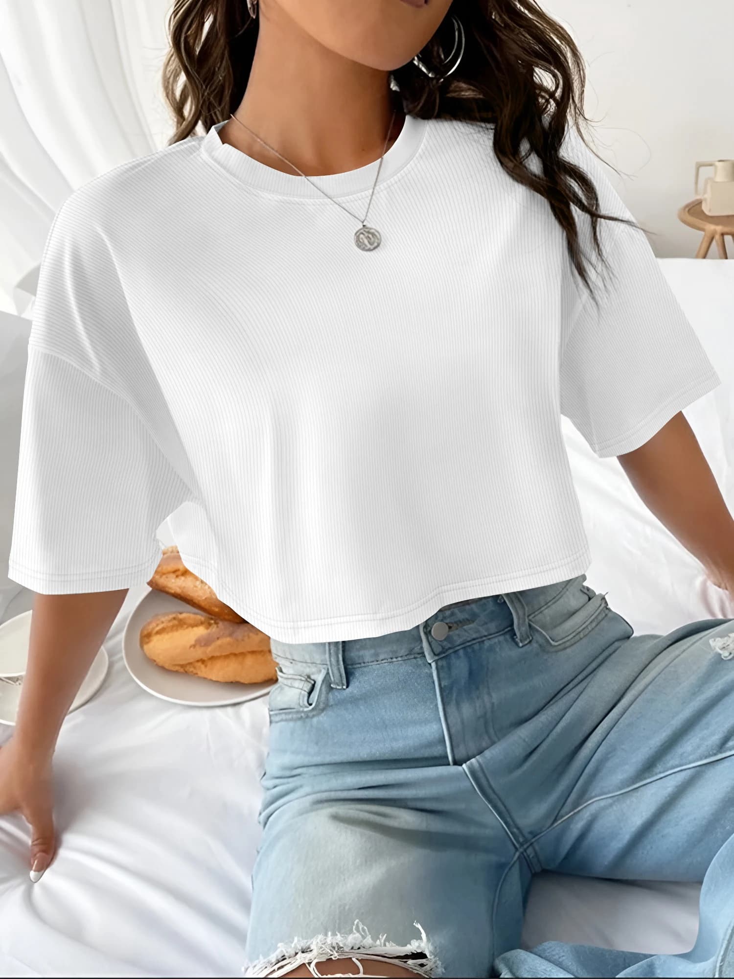 Women's Boxy Fit Ribbed Crop Top Crew Neck Short Sleeve Tee Y2K Aesthetic Loose Casual Summer Streetwear Blouse