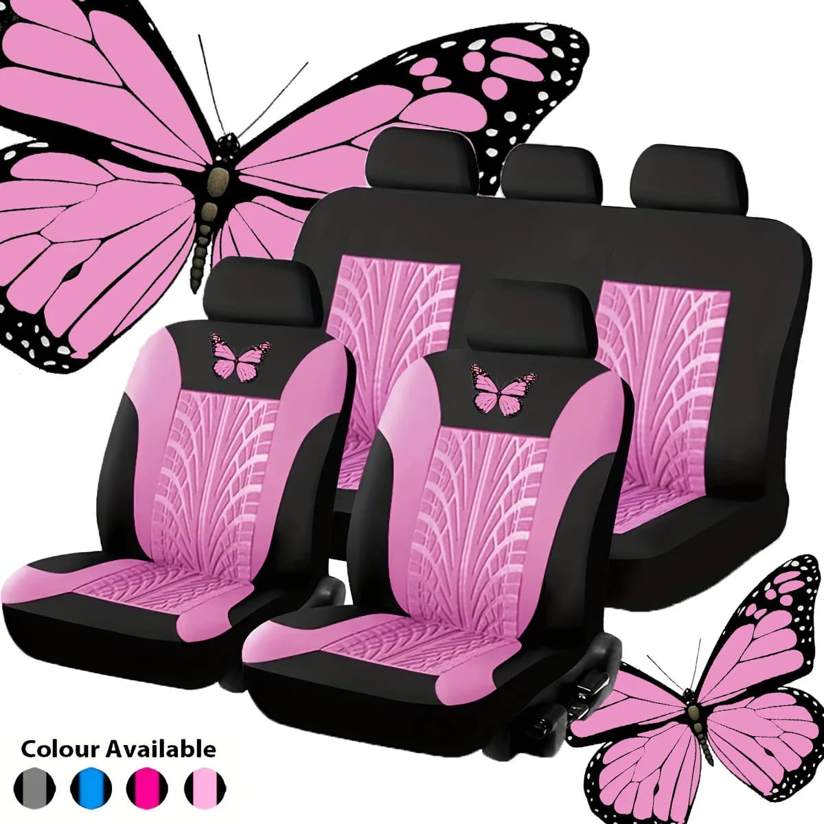 Universal Car Seat Cover Set 2/4/9 pieces - Design with Red Butterfly Embroidery - Protects stains, spills and wear