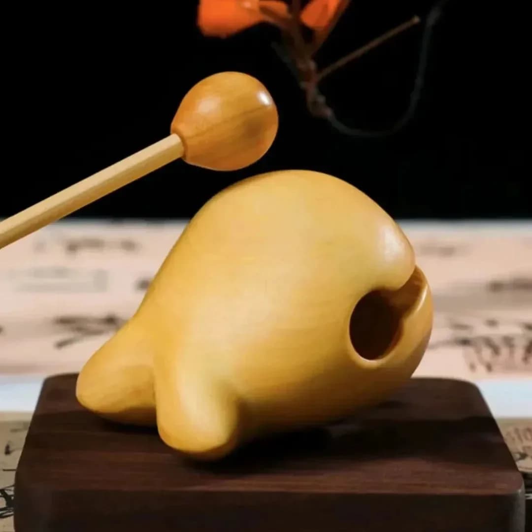 1.8" Boxwood Buddhist Lay Monk Wooden Fish Mokugyo Temple Block Muyu Instrument