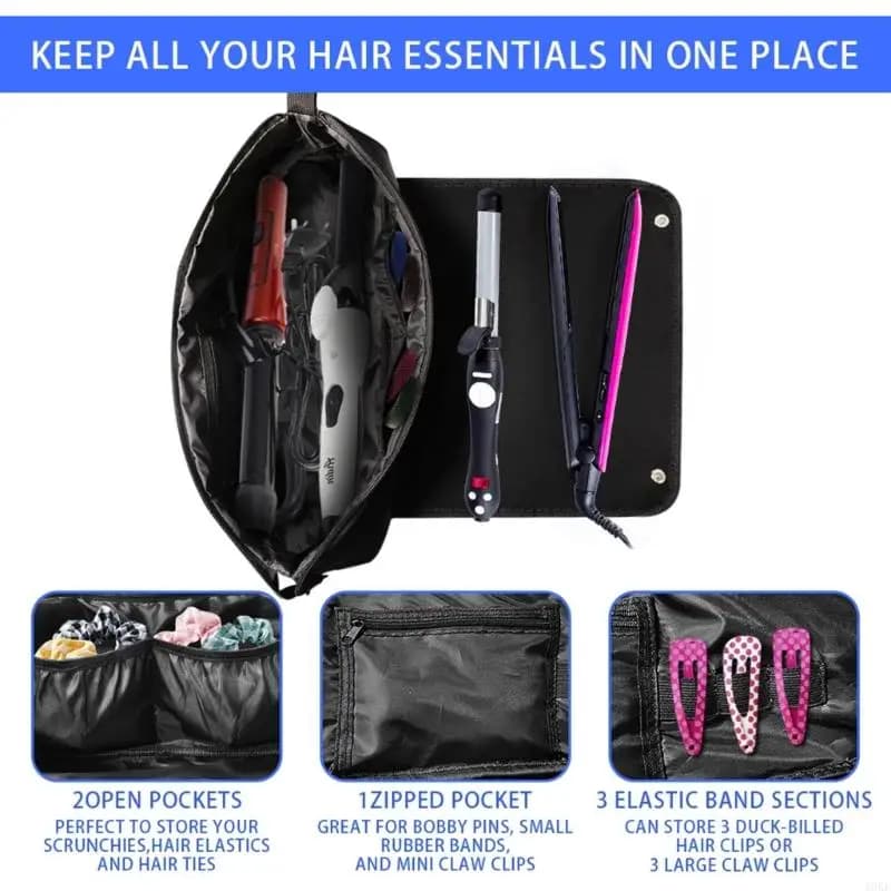 A0KE Portable Iron Curler Organizers Multi compartmentalized storage bag Water resistant fabric for