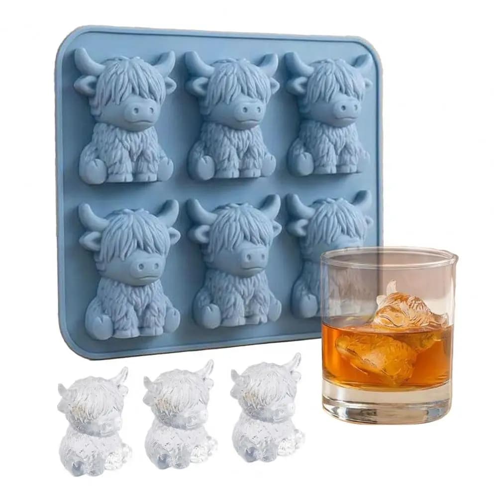 Stampo per ghiaccio a forma di mucca Highland, stampo in silicone 3D a forma di mucca Highland, stampo per cioccolato a forma di mucca mini, set di stampi per dolci e caramelle in silicone alimentare