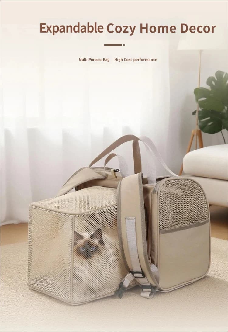 Expandable handheld pet backpack, dual shoulder pet carrier, portable small dog and cat car bag