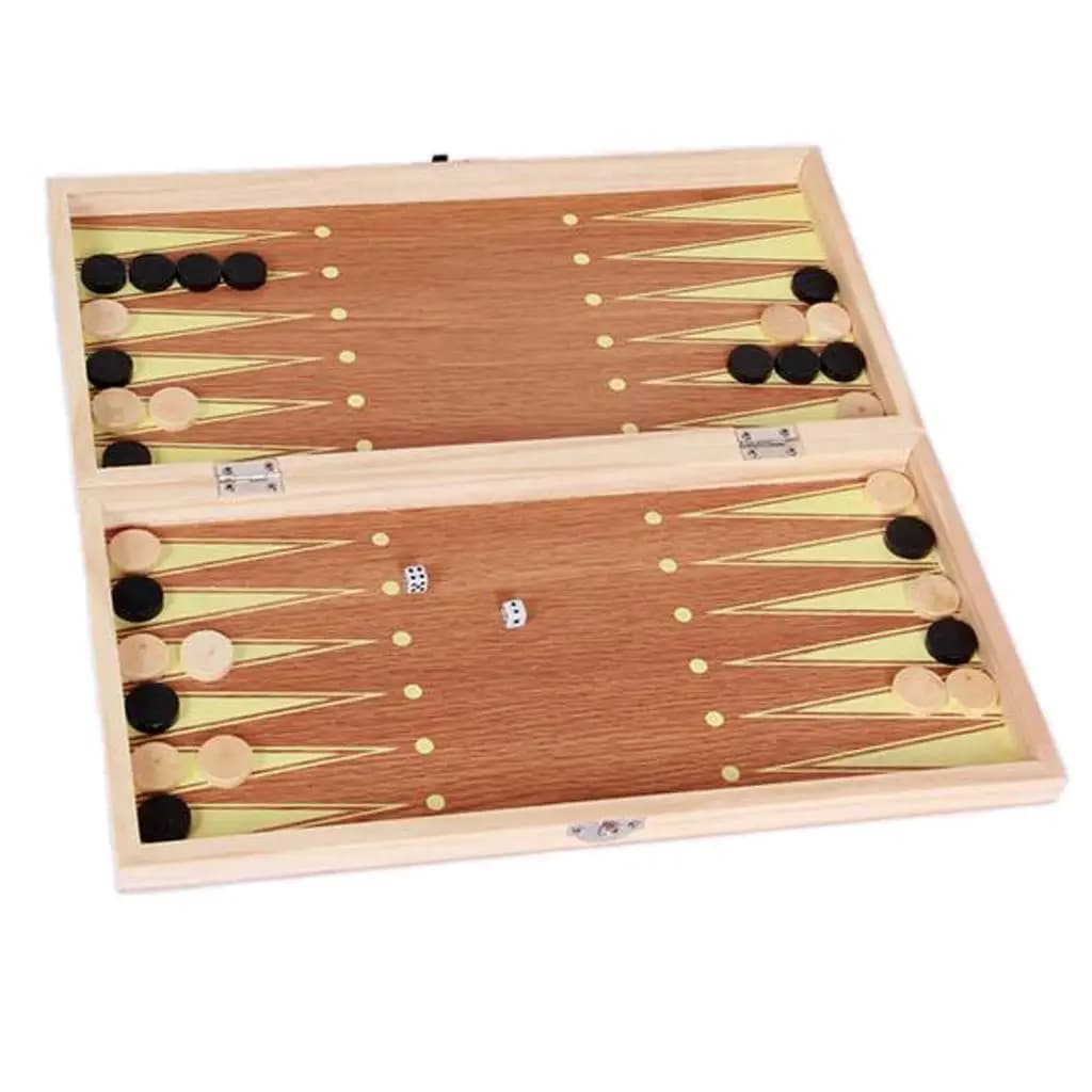 Scacchi, dama e backgammon pieghevoli 3 in 1 in legno da 15,3 pollici,
