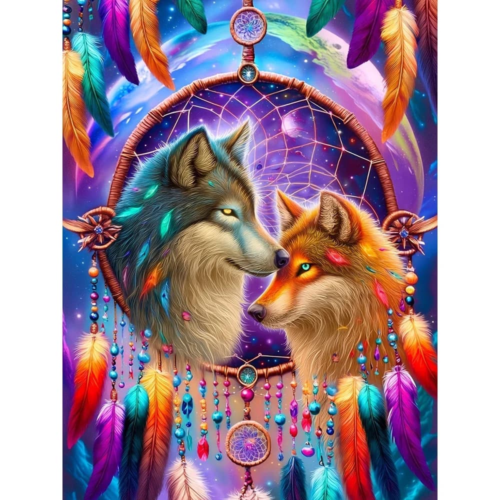 EverShine DIY 5D Diamond Painting Wolf Animal Full Drill Mosaic Dreamcatcher Embroidery Feather Wall Decorations Living Room