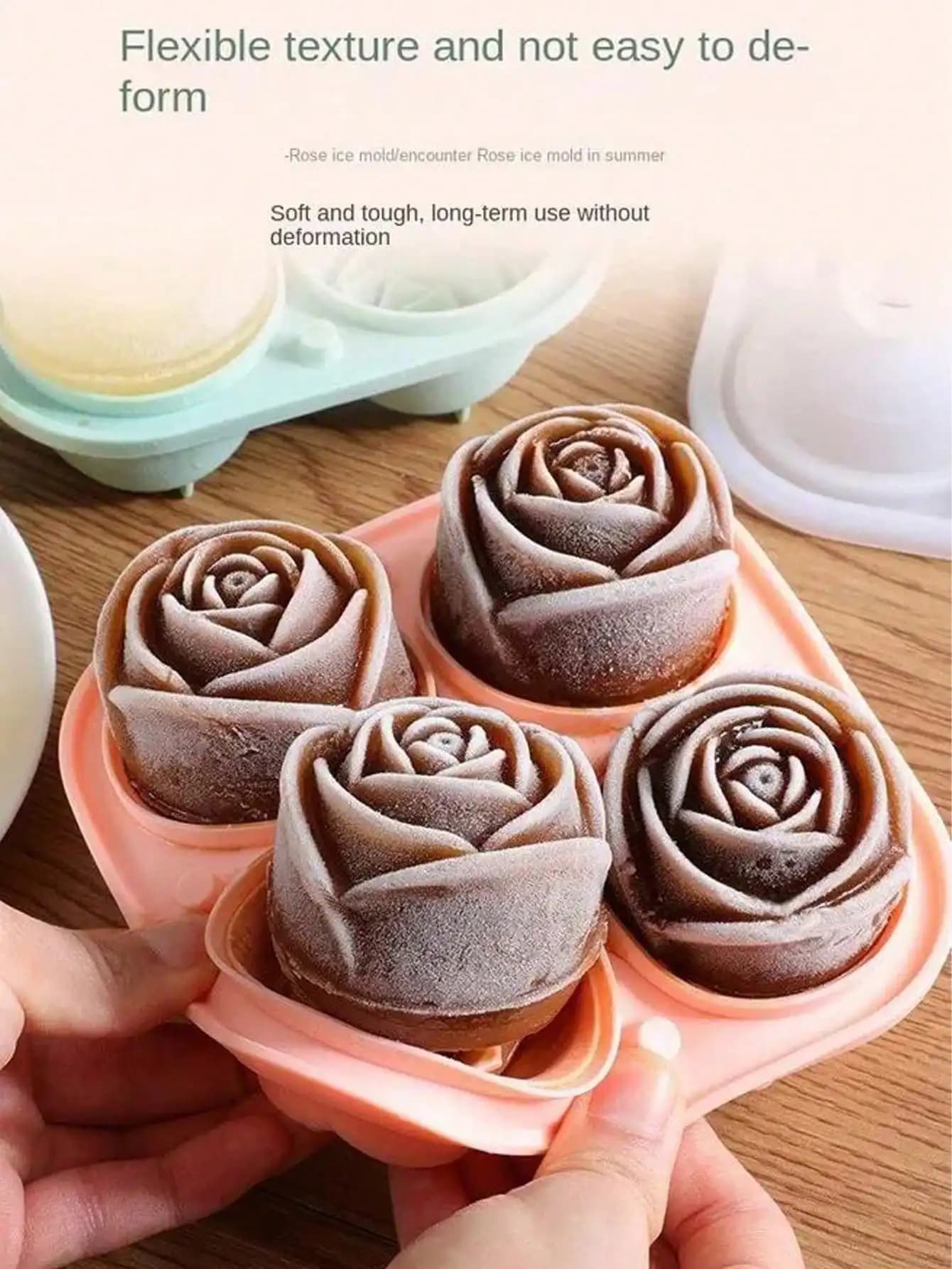 Stampo in Silicone a Forma di Rosa, Creativo per Gelato, Stampi 3D per Ghiaccio a Rosa, Vassoio per Ghiaccio a 4 Fori, Strumento per Fare Palline di Ghiaccio, Accessorio per Bar