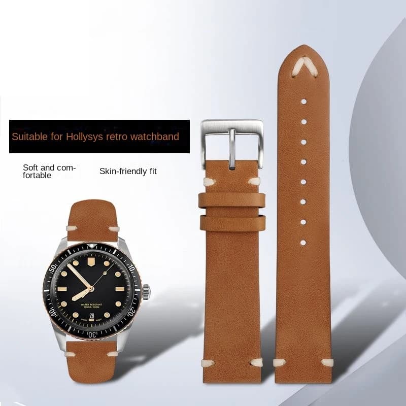 For Oris 65 genuine leather underwater belt series copper ring bronze large crown Tudor chain for vintage watch 18mm 20mm 22mm