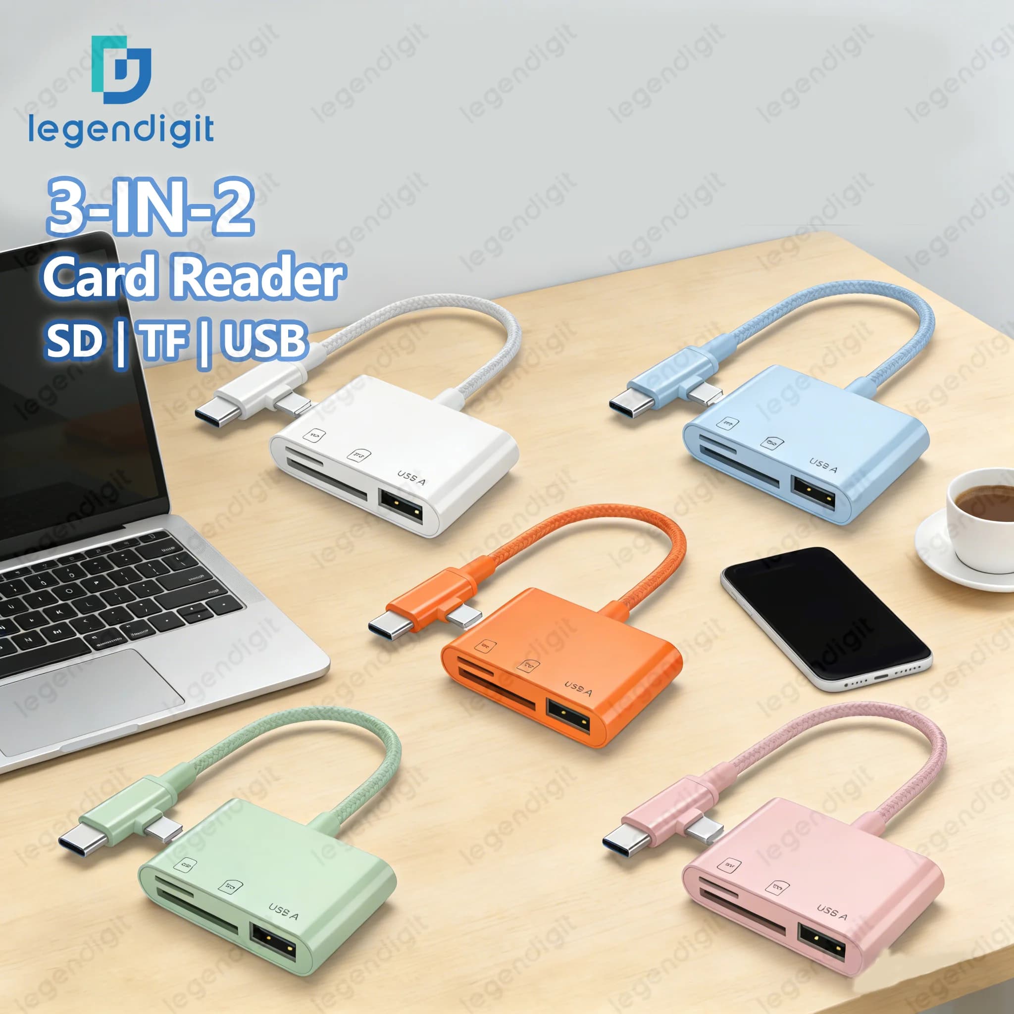 SD Card Reader for iPhone 3in2 USB C to SD TF Card Reader Micro SD Digital Camera Adapter for iPhone Trail Camera Android Phone