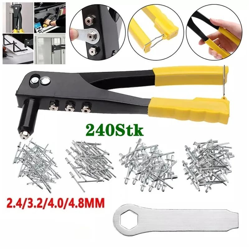 Set of 240-piece aluminum rivet pliers Set of manual rivets Grips for blind rivets Grips for pop rivets