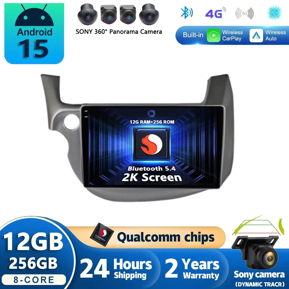 Android 15 Carplay Autoradio Per HONDA FIT JAZZ 2007 2008 2009 2010 - 2013 Lettore Multimediale di Navigazione Stereo 5gWiFi + 4G BT DVD