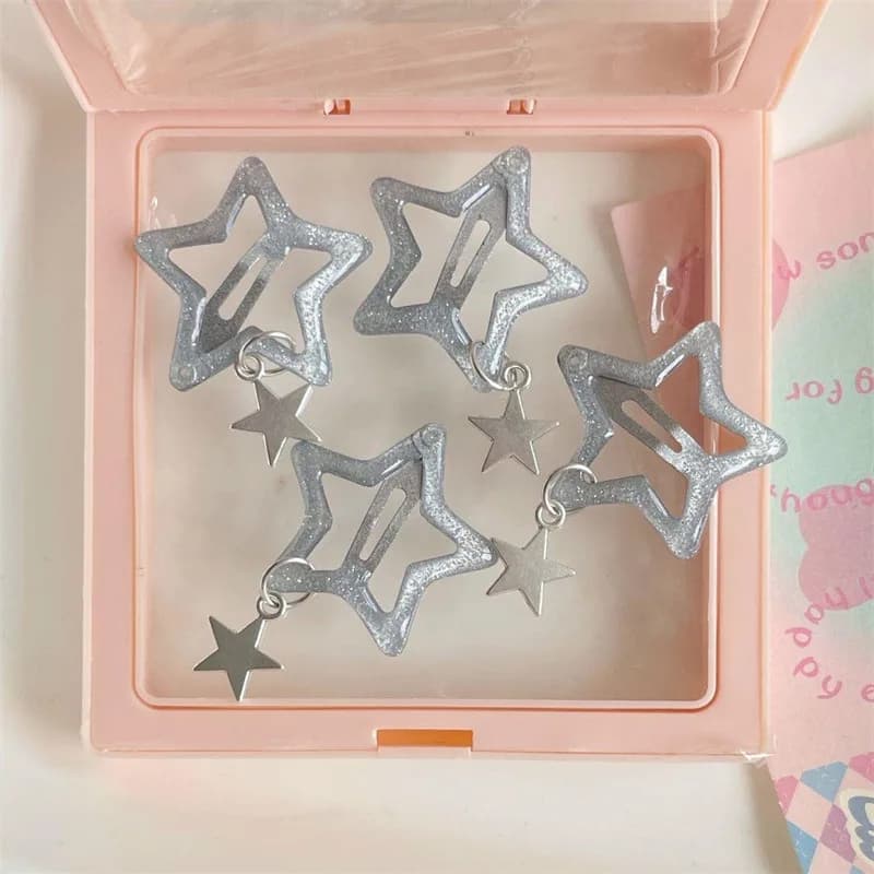 4 fermagli per capelli a stella argentati Y2K per ragazze, fermagli a scatto in metallo, mollette, accessori per capelli personalizzati di tendenza con gioielli