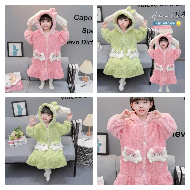 Hot Sanrio Girl Pigiama Cinnamoroll Kawaii Anime Fashion Winter Baby Flannel Tent At Hot T-Shirts And Shirts Bathrobe Children's Clothing New