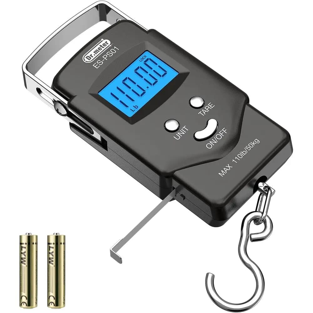 Bilancia per pesci Bilancia per bagagli Attrezzatura da pesca - Display LCD retroilluminato da 110 libbre Bilancia digitale con nastro di misurazione incorporato - Bilancia da pesca con spirito