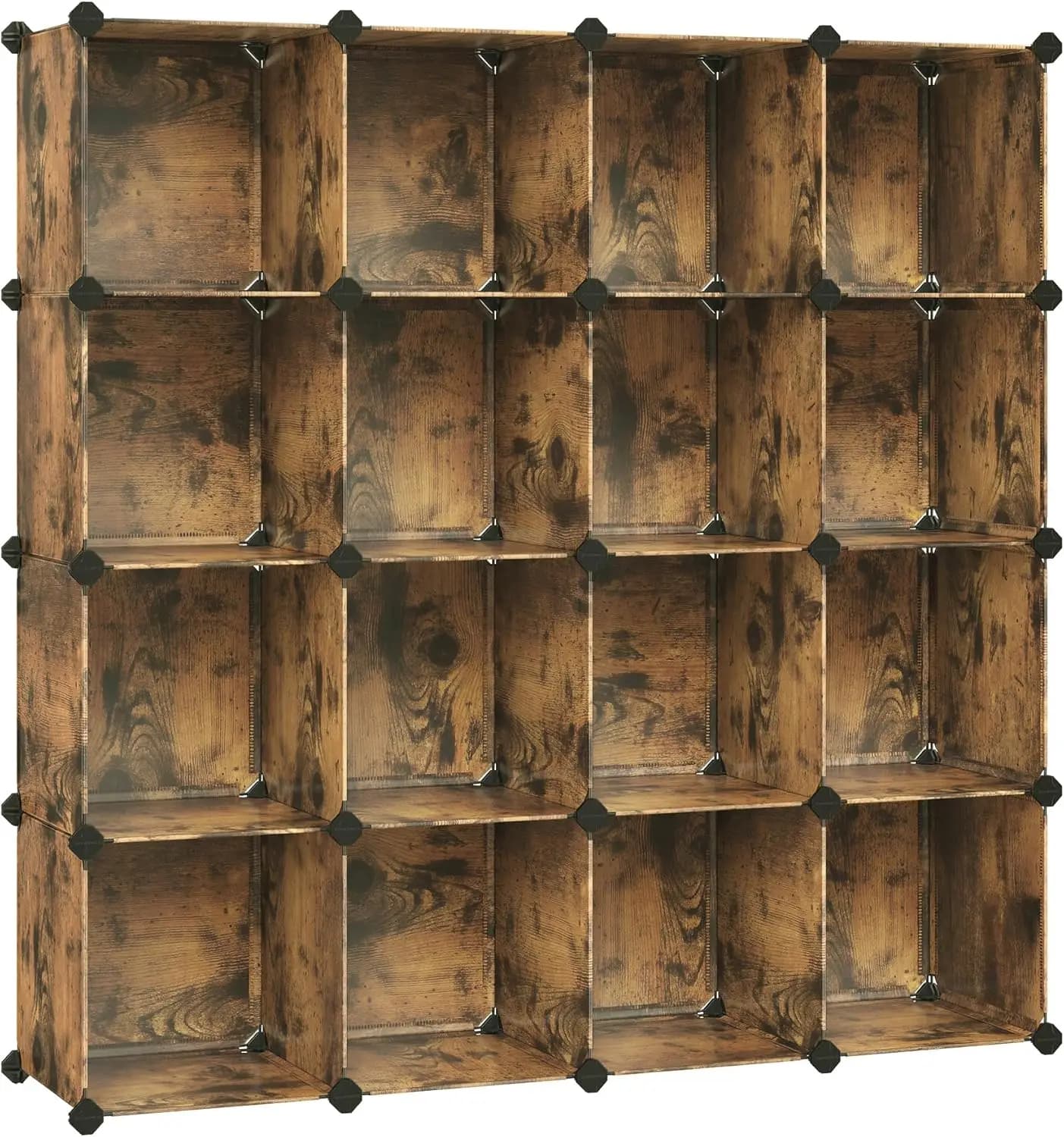 Set di organizer con 16 cubi, scaffali in plastica per camera da letto e soggiorno, 12,2x48,4x48,4 pollici, marrone rustico