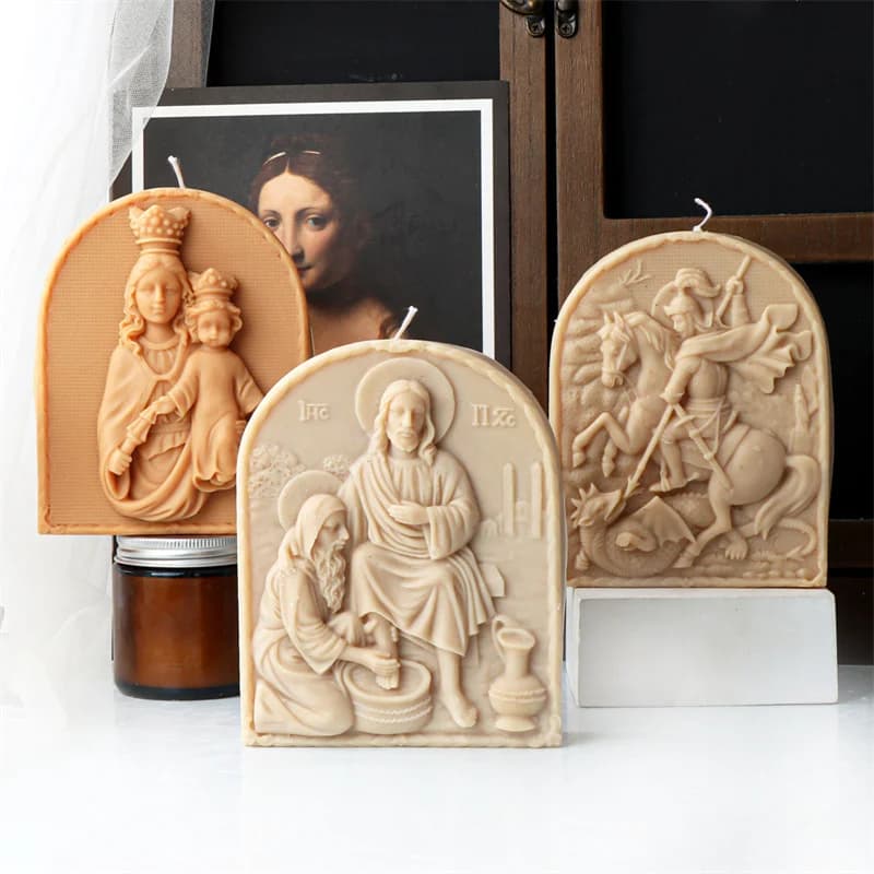 Jesus Virgin Mary Silicone Candle Mold Knight With Sword Shape DIY Handmade Plaster Resin Mold Religious Home Decoration Craft
