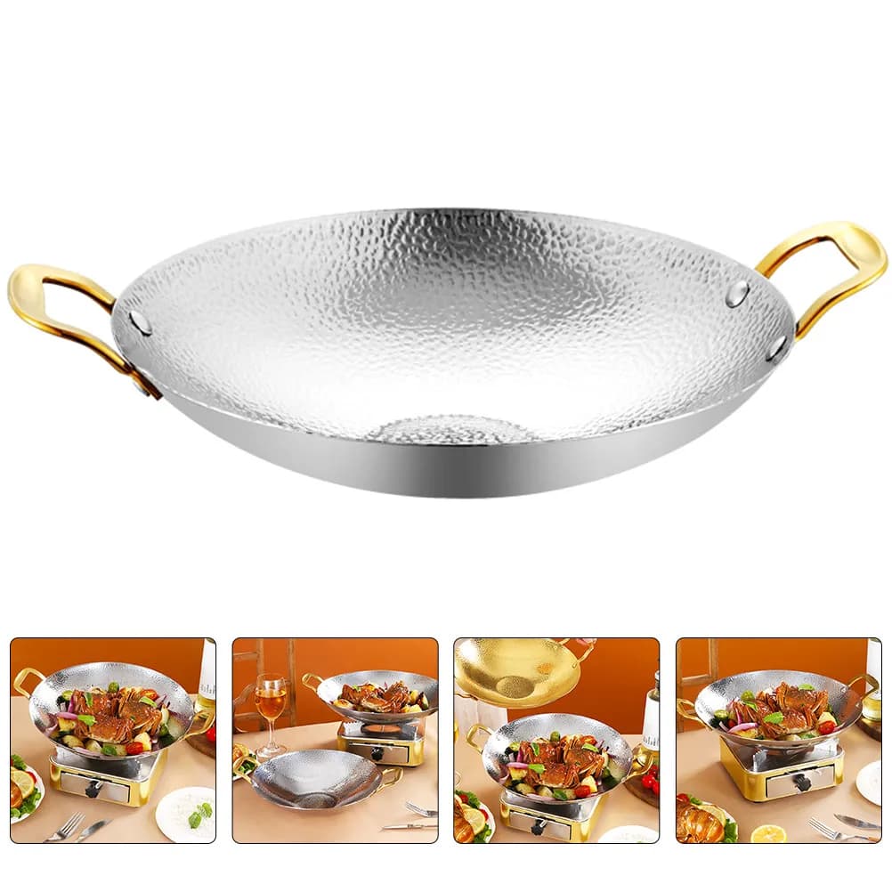 Padella in Acciaio Inossidabile Martellato Multiuso per Hot Pot di Pesce, Stile Coreano, Utensile da Cucina in Metallo Resistente