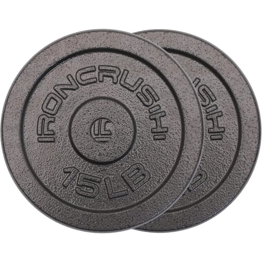 Standard 1 inch cast iron weight plates - Upper Hammertone finish, 15 pounds (set of 2). Ideal for handles with handlebars, 1 inch handlebars,