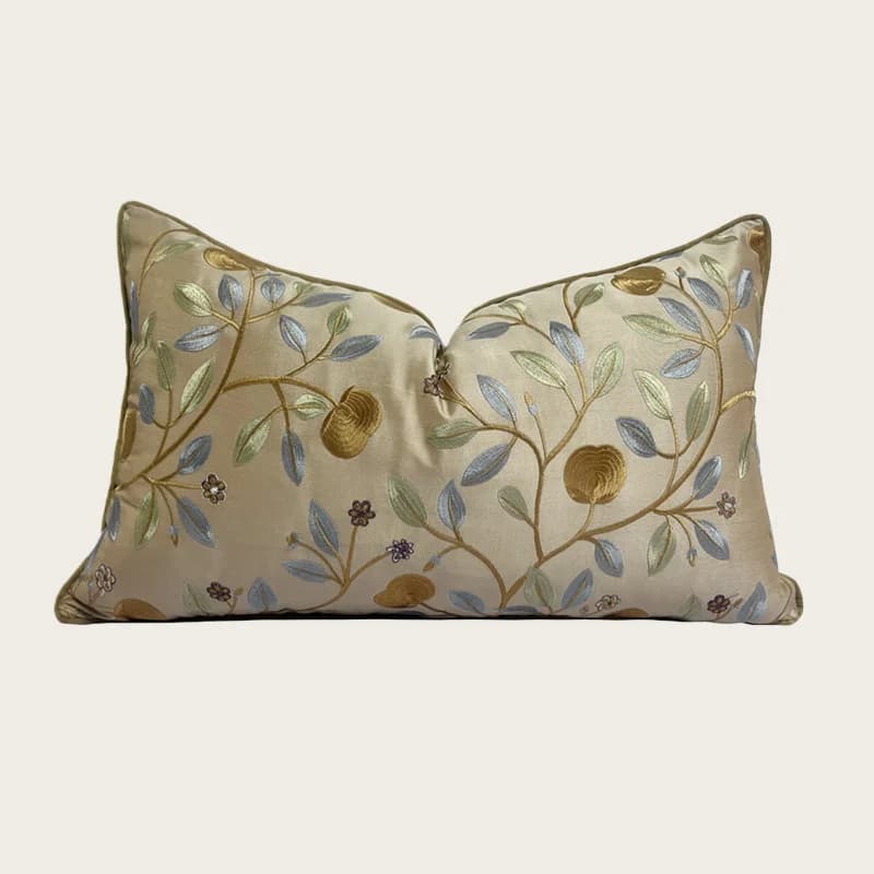 Fodera per cuscino floreale squisitamente ricamata Fodera per cuscino lombare rettangolare kaki Federa 30x50 cm