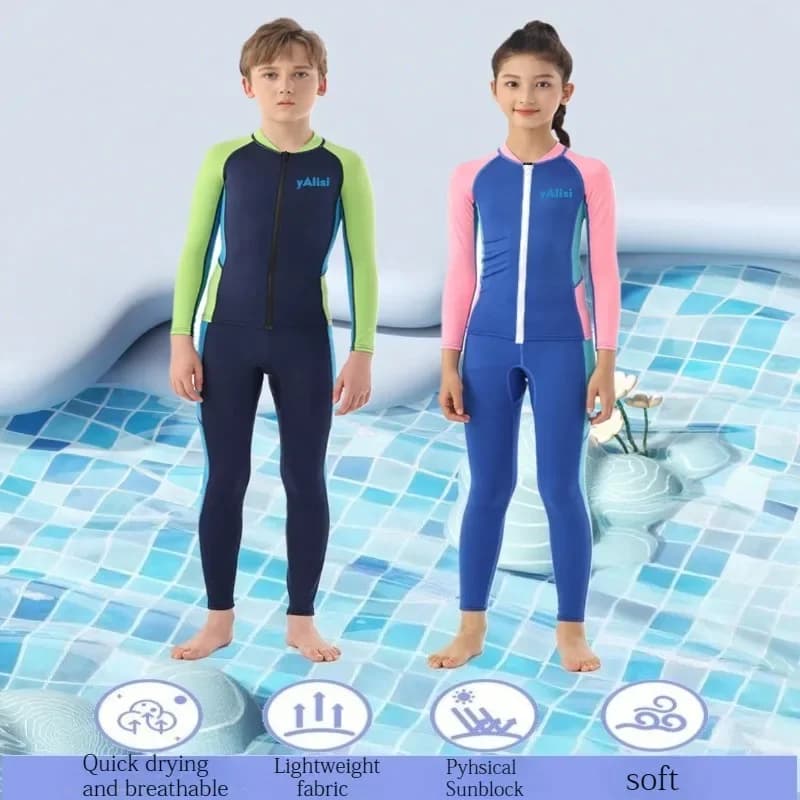 Muta in neoprene da 0,5 mm per bambini con cerniera posteriore, per surf, snorkeling, nuoto, maniche lunghe, per sport acquatici