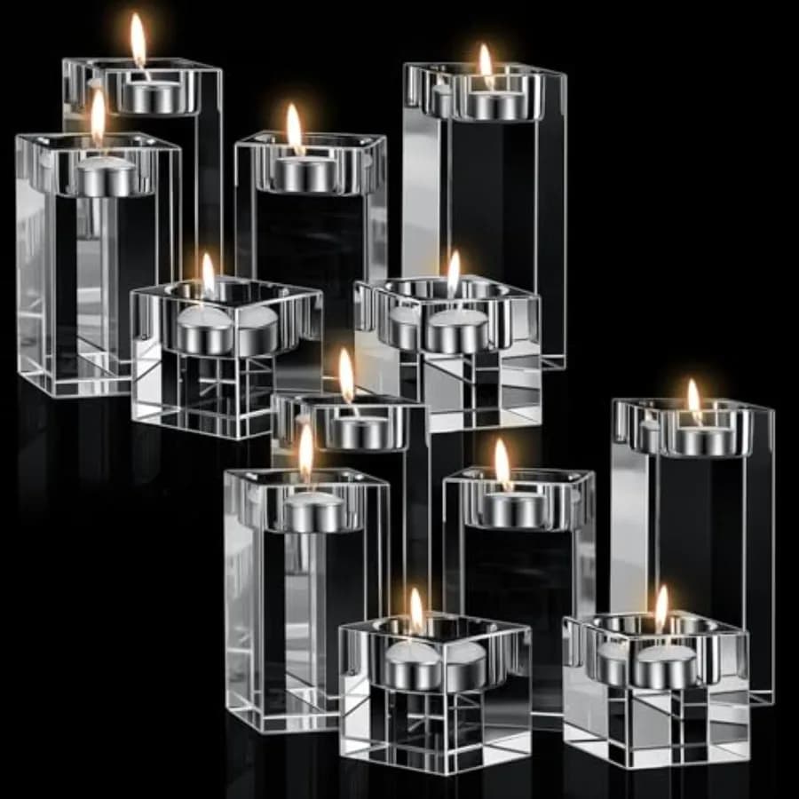 Pcs Crystal Tea Light Candle Holders Glass Votive Candle Stands Square Candlestick Holders for Wedding Dining Living Room Cente
