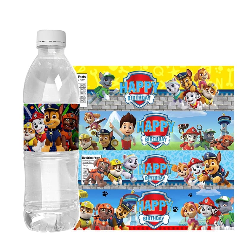 Paw Patrol Tema Adesivi per bottiglie d'acqua Etichette Battesimo Baby Shower Compleanno Decorazioni Forniture Cani Involucri per bottiglie d'acqua per feste