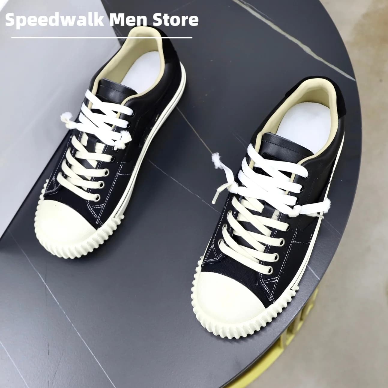 Men Retro Distressed Skate Sneakers Canvas Leather Mixed Upper Lace Up Thick Rubber Sole Urban Daily Casual Walking Shoes