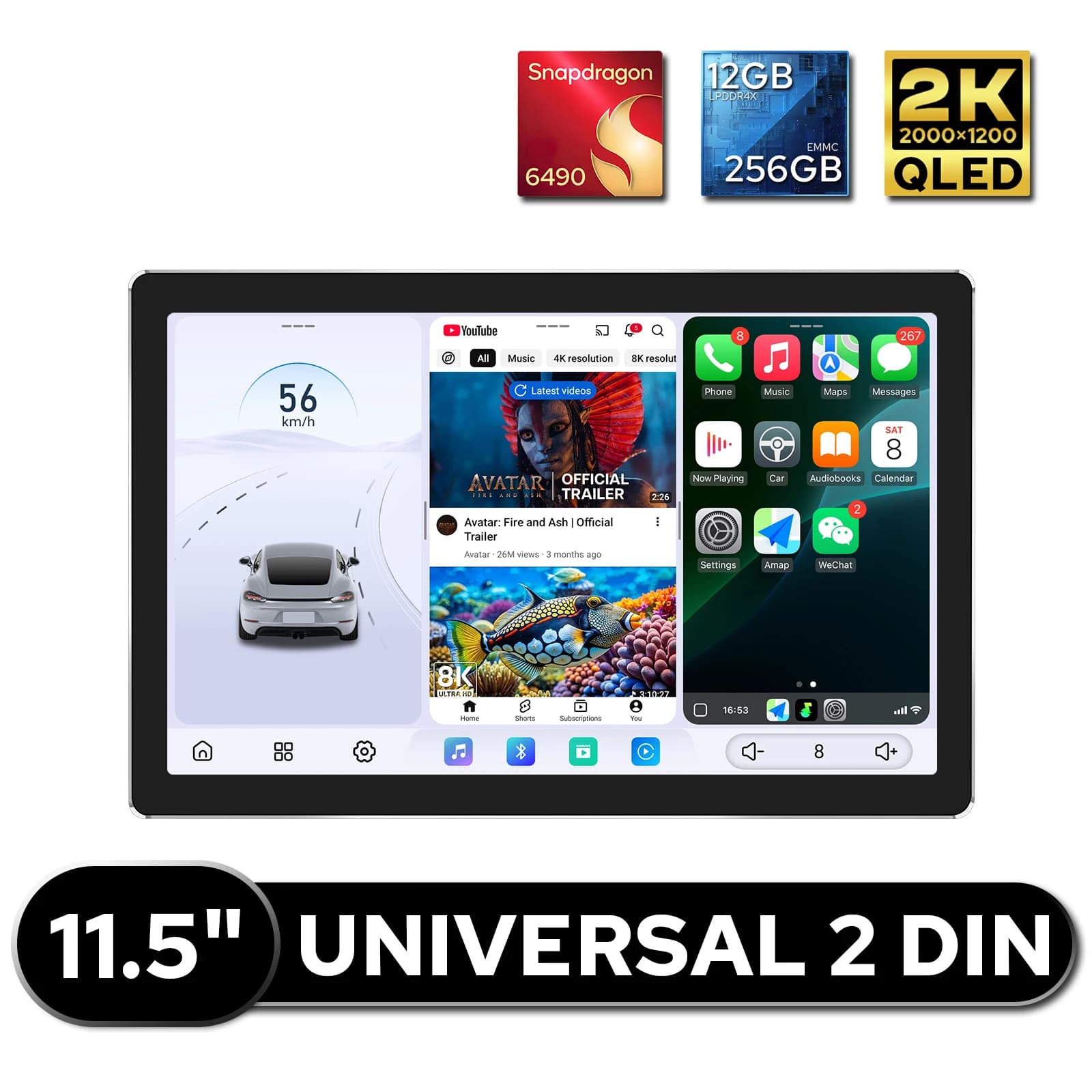 JOYING Autoradio Universale 2 Din da 11,5 Pollici, 12+256GB, Display QLED 2K 2000*1200, Sistema di Navigazione GPS Intelligente con CarPlay