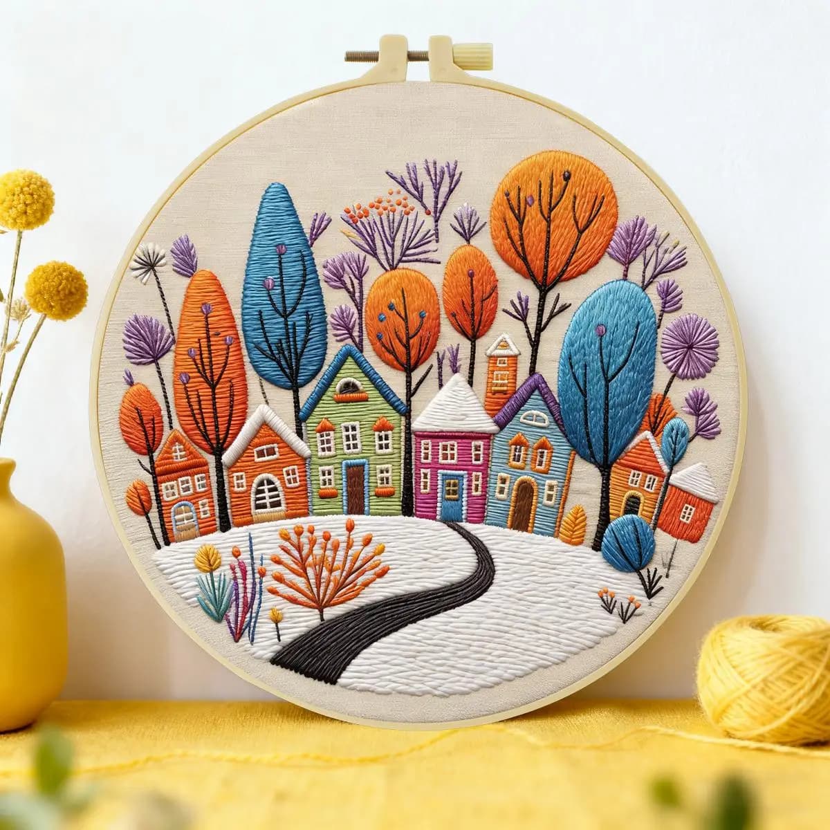 1pc 20X20CM/15X15CM 7.87/6.3inch Fairy Tale Town Embroidery Starter Kit DIY kit DIY embroidery kit manualidades Sewing Art