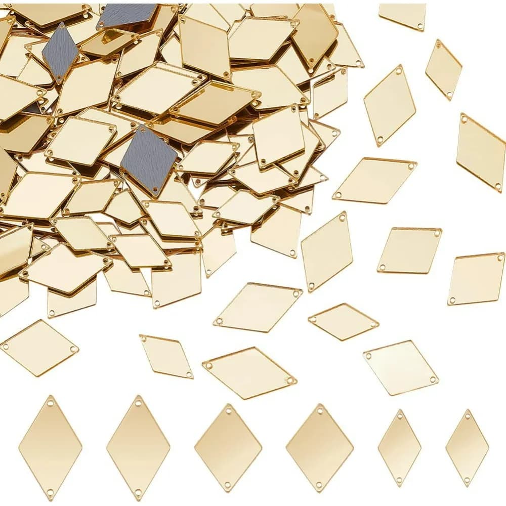 300 pezzi 3 dimensioni cucire su specchi rombo specchio acrilico fai da te strass a specchio pezzo di perline sciolte collegamenti con 2 fori kit