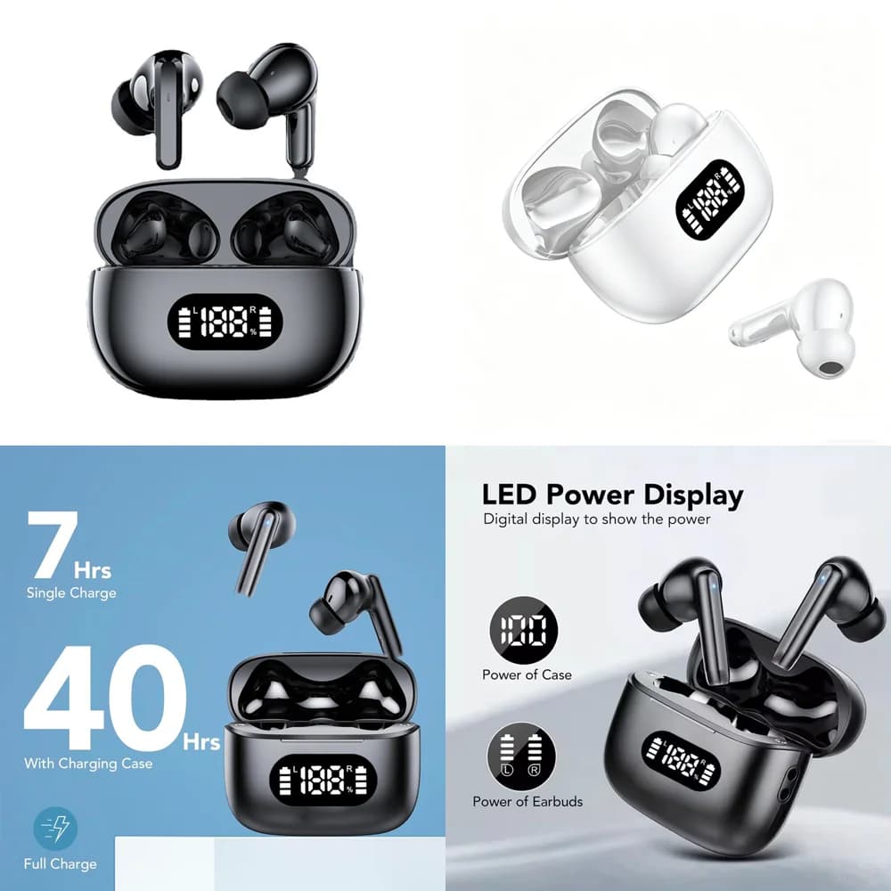 Comfort Fit Headphones BT 5.4 TWS Wireless Earbuds with LED Display Deep Bass Stereo Earphone in Ear for Business Electronics