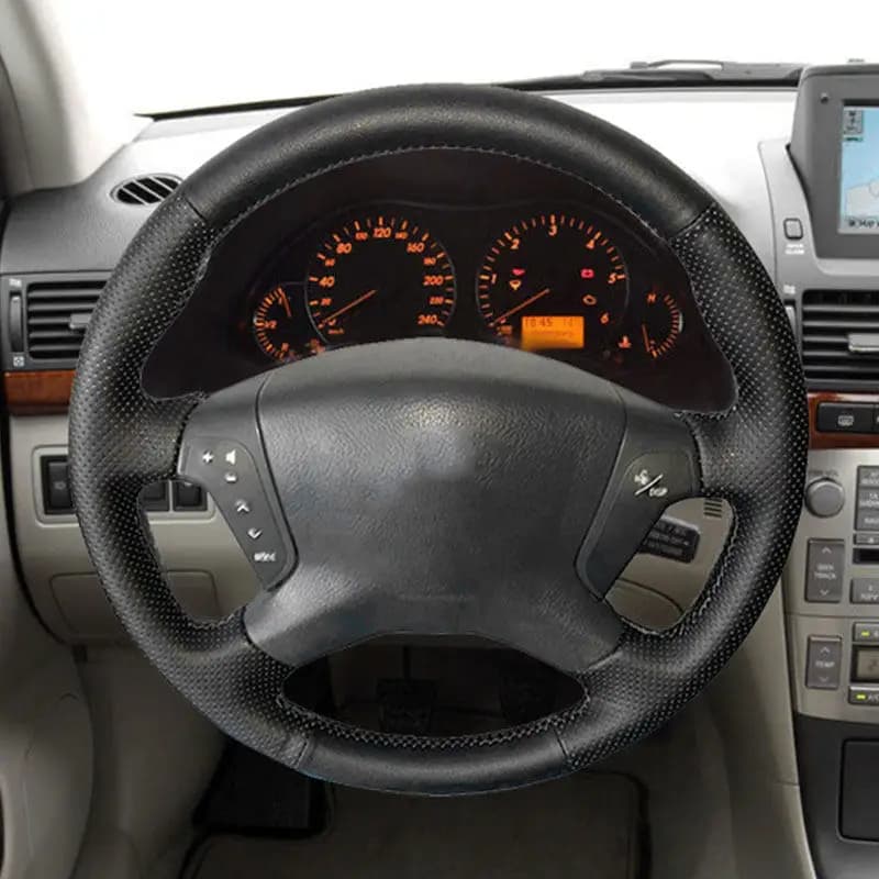 Accessori interni per auto Coprivolante Rivestimento in pelle traforata nera per Toyota Avensis 2003 2004 2005 2006 2007