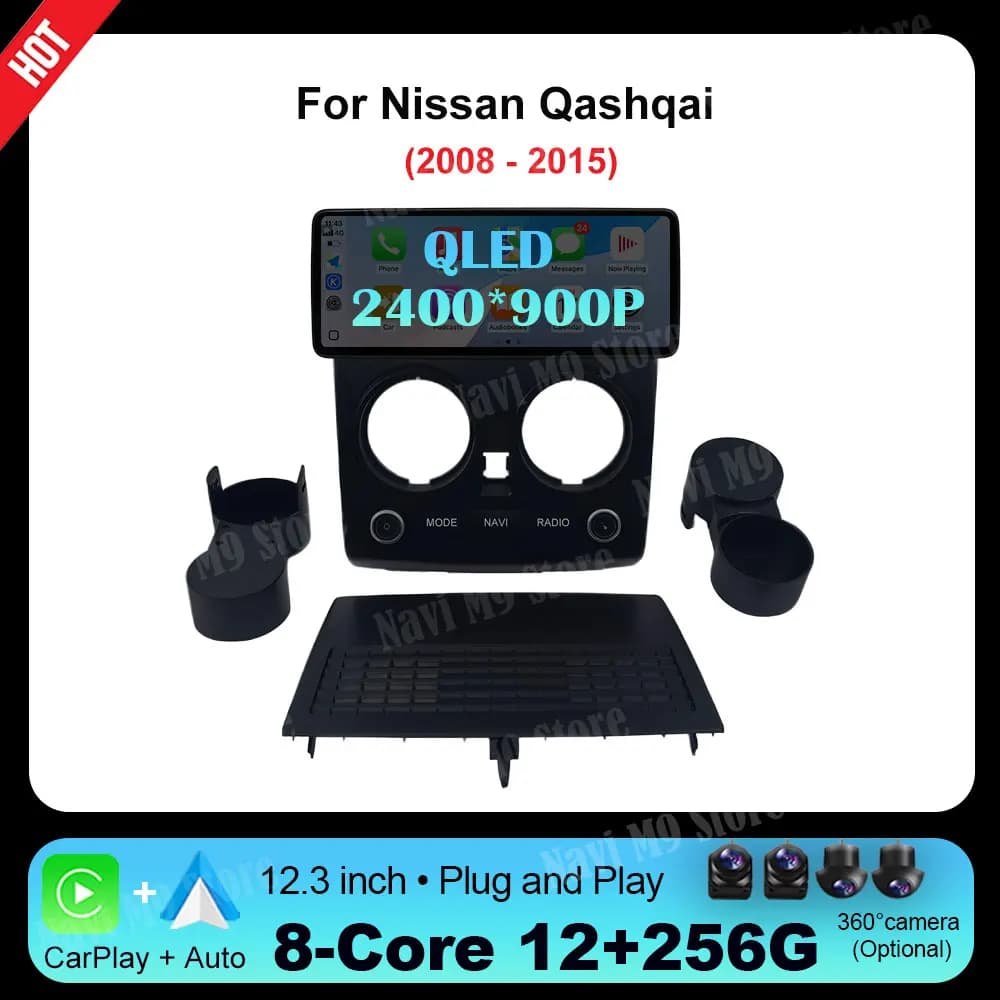 Wireless CarPlay Per Nissan Qashqai 2008-2015 Autoradio Multimediale di Navigazione GPS Touch Screen 12.3 pollici Auto Bluetooth GPS Navi