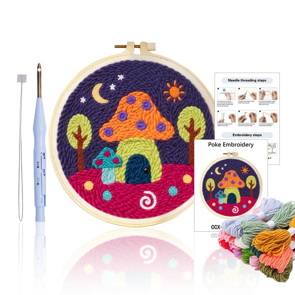 GATYZTORY punch needle embroidery kits embroidery kit for beginners Sewing Yarn Abstract Mushroom Knit embroidery hoop Tufting