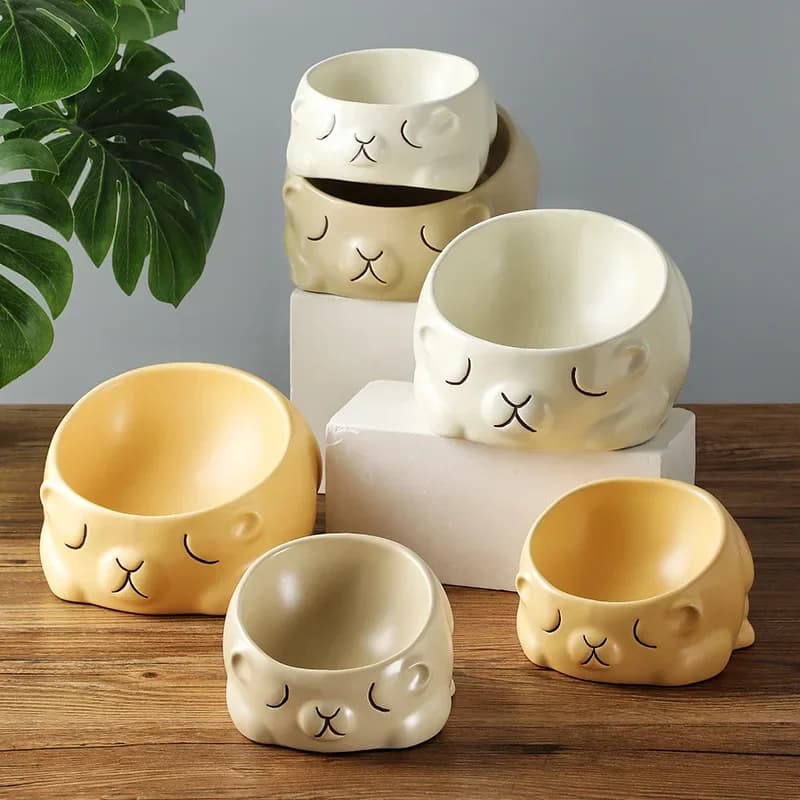 Ciotola per animali domestici in ceramica di moda cartone animato con modello di gatto Protezione della colonna vertebrale cervicale per gatti Cani Cuccioli Piatto d'acqua e cibo Forniture per animali domestici