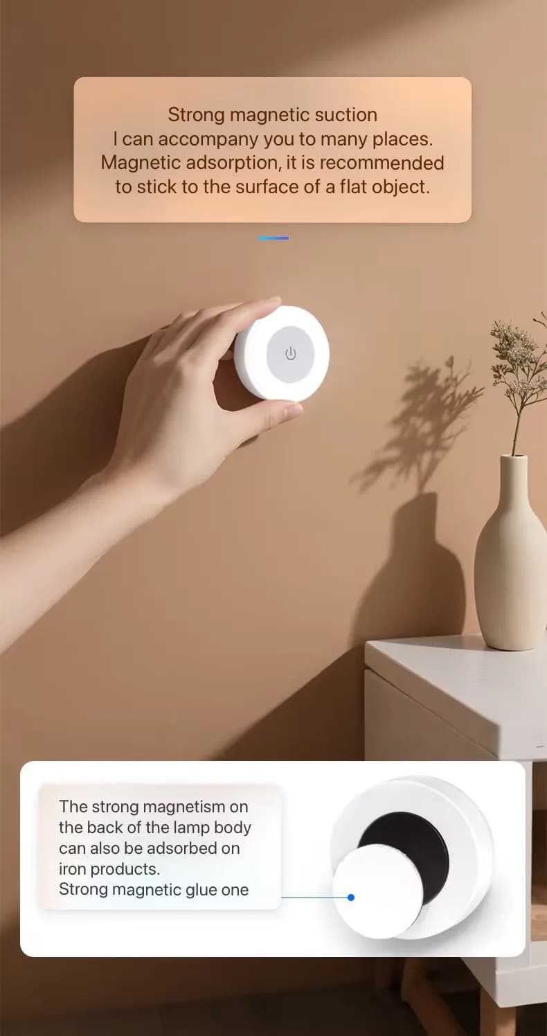 LED Night Lamp with Energy Saving Touch Sensor, USB Rechargeable, Magnetic Wall Light, Camera Round Portable Lamp and Corridor