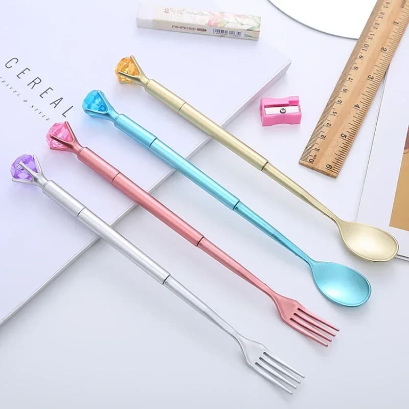 48PCS Box Stoviglie Modellazione Penna Roller Creativo Diamante Cucchiaio Forchetta Studente Penna Stilografica Ufficio Cancelleria Penna Firma B