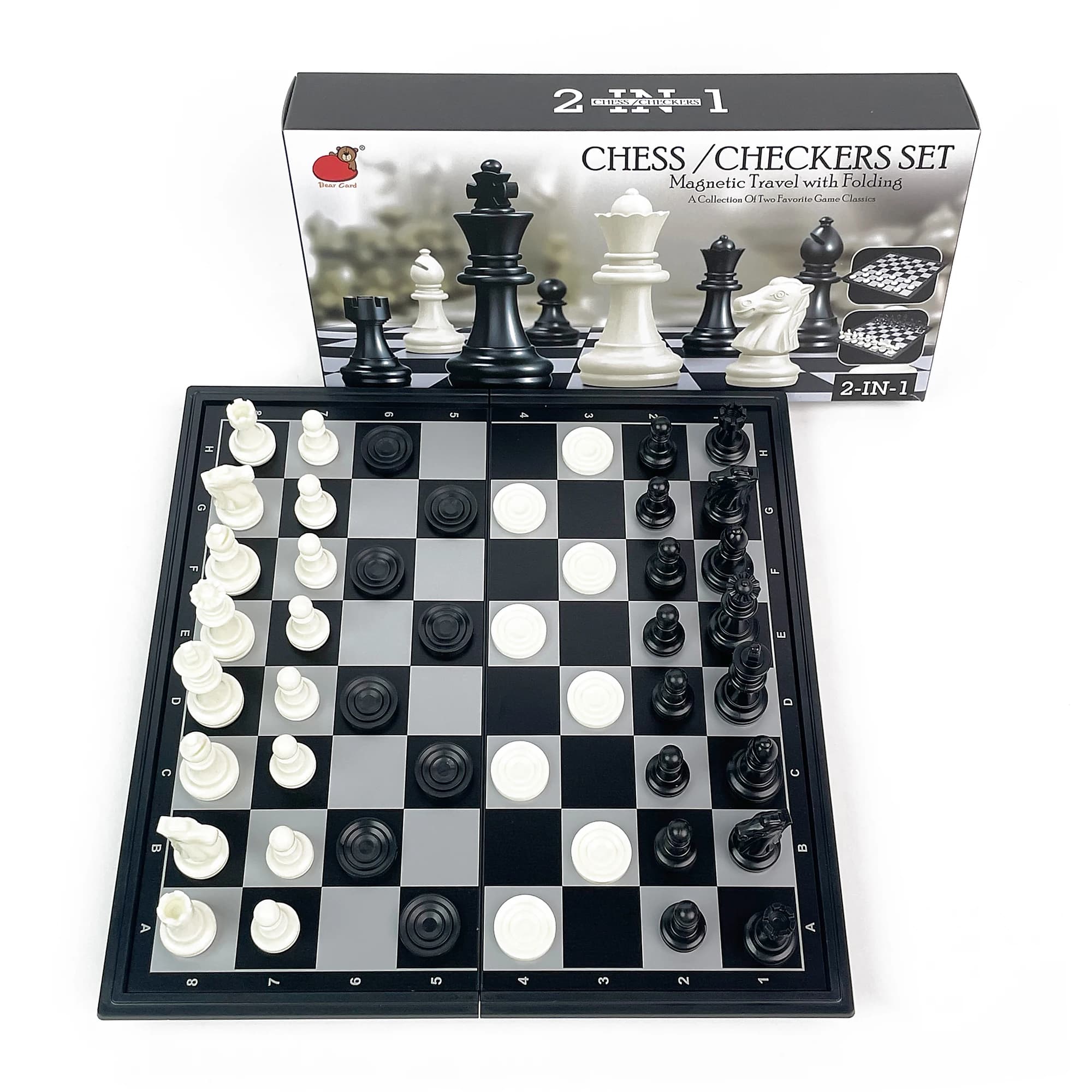 Scacchiera e dama magnetica pieghevole 2 in 1 da 25 cm x 25 cm, gioco da tavolo portatile in plastica, set da viaggio per esterni