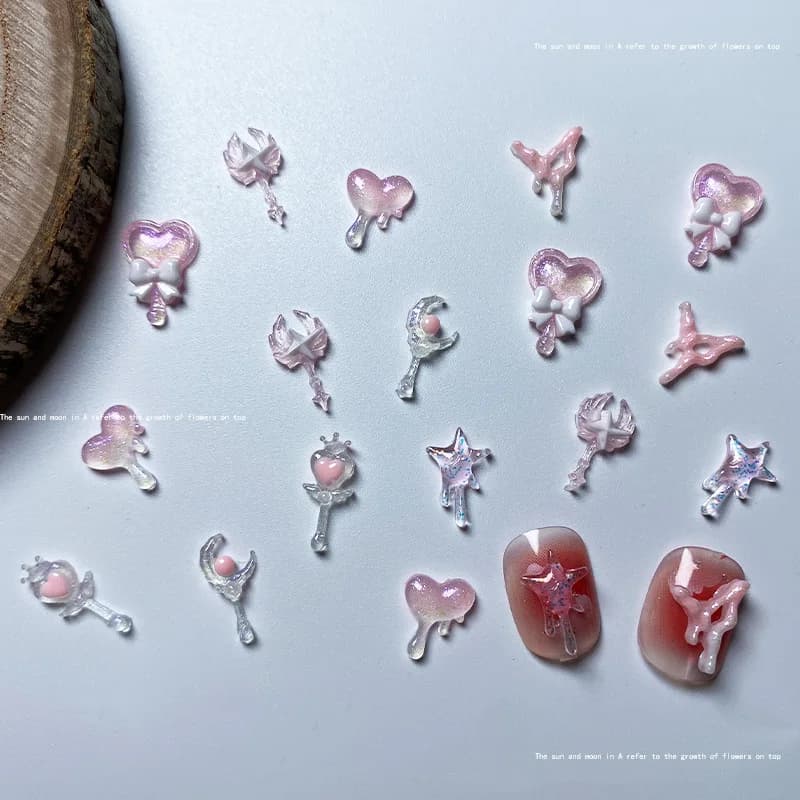 50 pieces nail pendants series pink wand magic light star arches crown heart decorations nail accessories for diy manicure