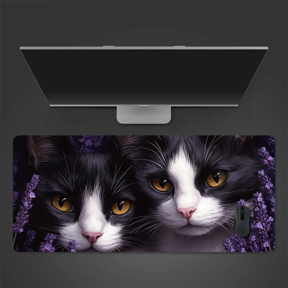 Cow Cat Lavender Rubber Mouse Pad Non-Slip Durable for Gaming Office Computer Ideal Birthday Christmas Present