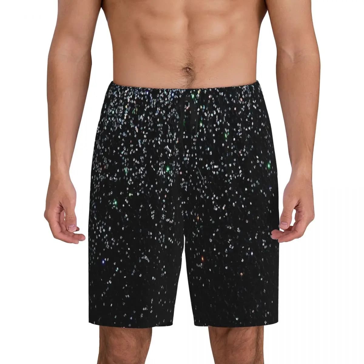 Custom Black Silver Glitter Short Pajama Pants Men Sleepwear Sleep Lounge Bottom Shorts Sleeping Pants