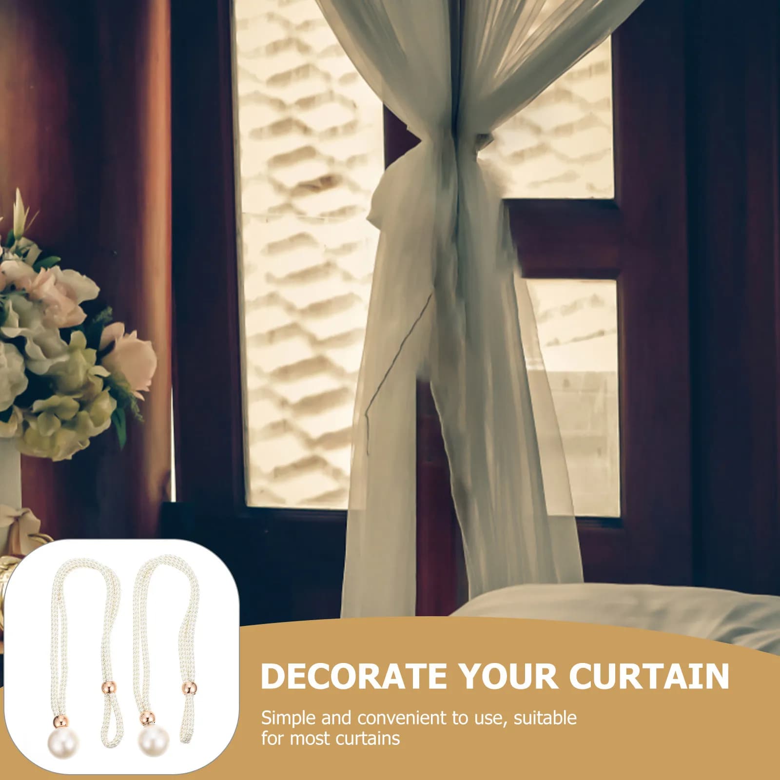2Pcs Pearl Design Adjustable Curtain Tieback Rope for Home Hotel Store Decorative Curtain Holdback Modern Drapery Accessory