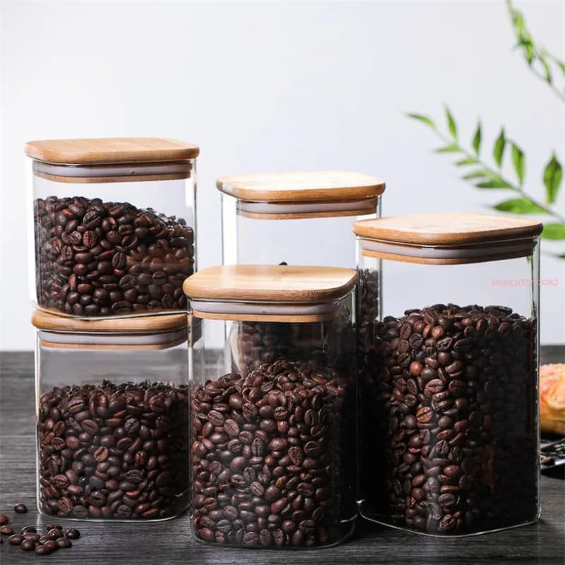 new Transparent Square Sealed High Borosilicate Glass Spice Jar with Lid Kitchen Storage Coffee Bean Can Food Container