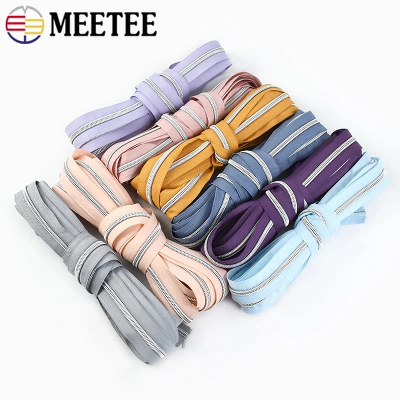 Argento 5 # Nastri per cerniere in nylon 1-5M Cerniere in plastica per metri Rotolo con cerniera continua Riparazione dell'indumento Zip di chiusura Accessori per cucire