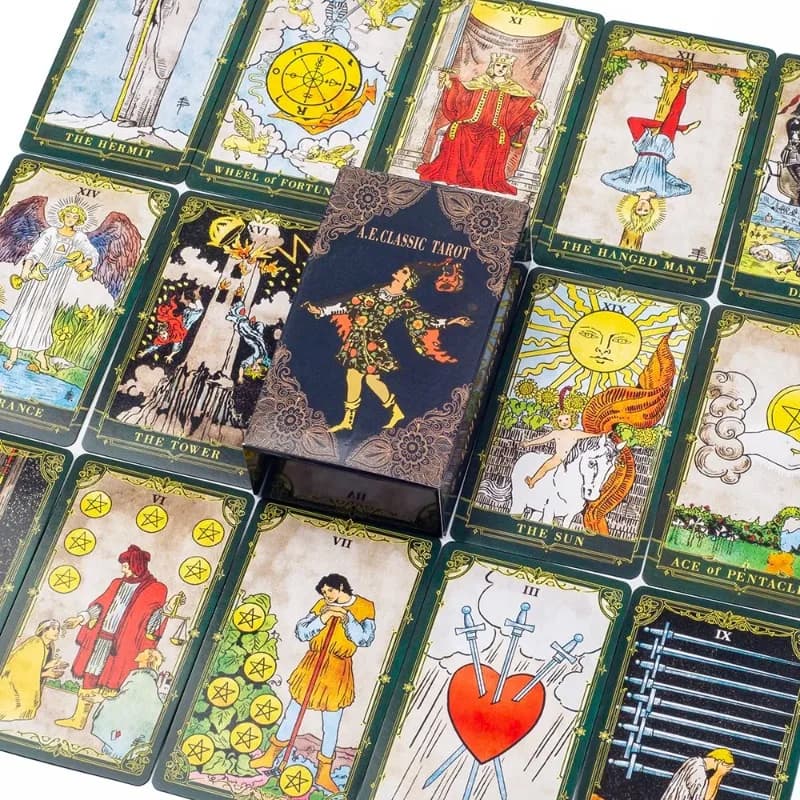 Carte dei Tarocchi Classiche A.E. con Guida, Mazzo per Divinazione con Bordi Colorati per Previsione del Destino e Giochi da Tavolo 10,3x6,1cm