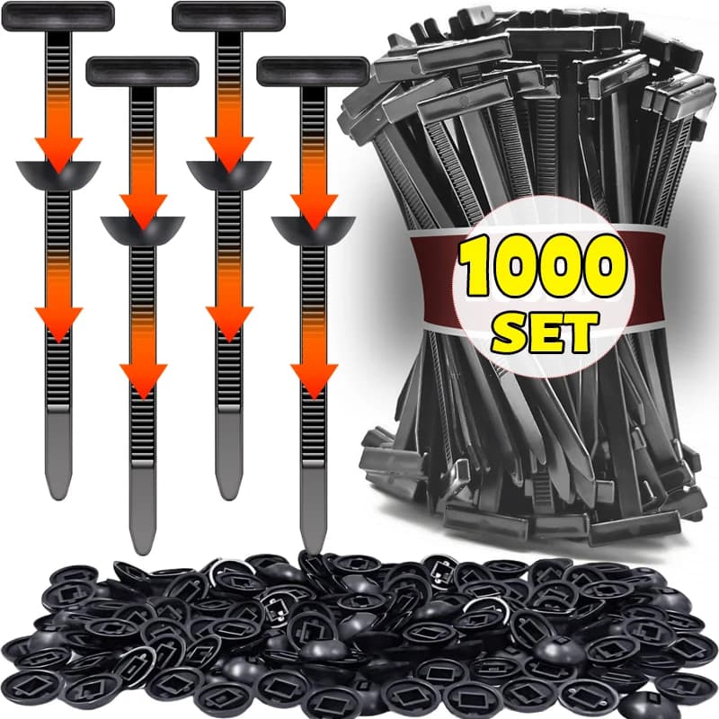 1000-50set Fascette stringicavo autobloccanti in nylon per impieghi gravosi con perno e bottone, per riparazioni auto e fissaggio quotidiano