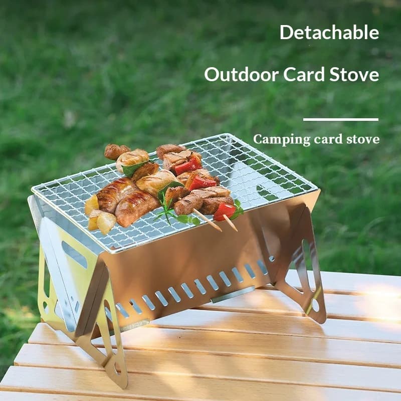 1Pc Portable Charcoal BBQ Grill Stainless Steel Foldable Compact Outdoor Cooking Grill for Outdoor Camping, Picnics, Backyard