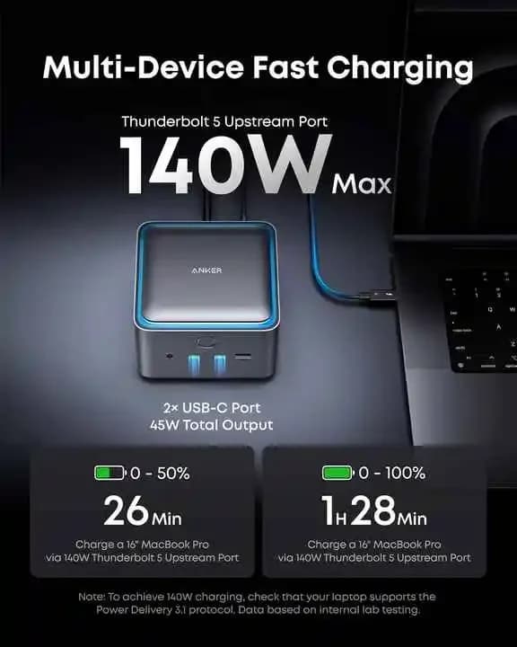 Docking station TLF Anker Prime TB5 Ricarica massima 140 W e trasferimento massimo 120 Gbps con 14 porte 5 Docking station