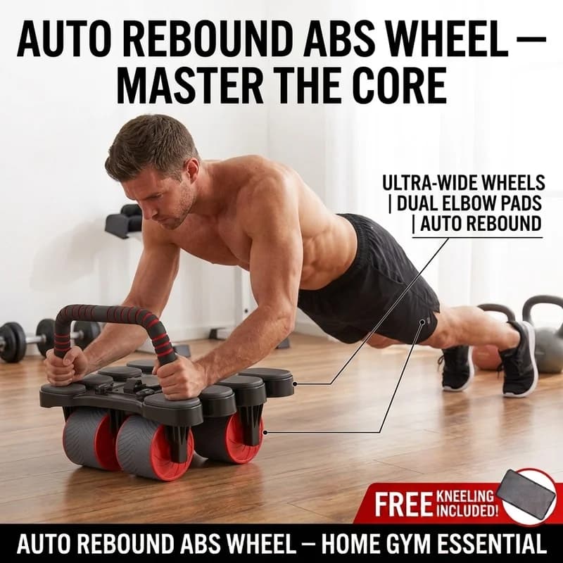 Auto Rebound Ab Roller Wheel with Elbow Support, 4-Wheel Abdominal Fitness Exercise Machine for Core Training Home Gym