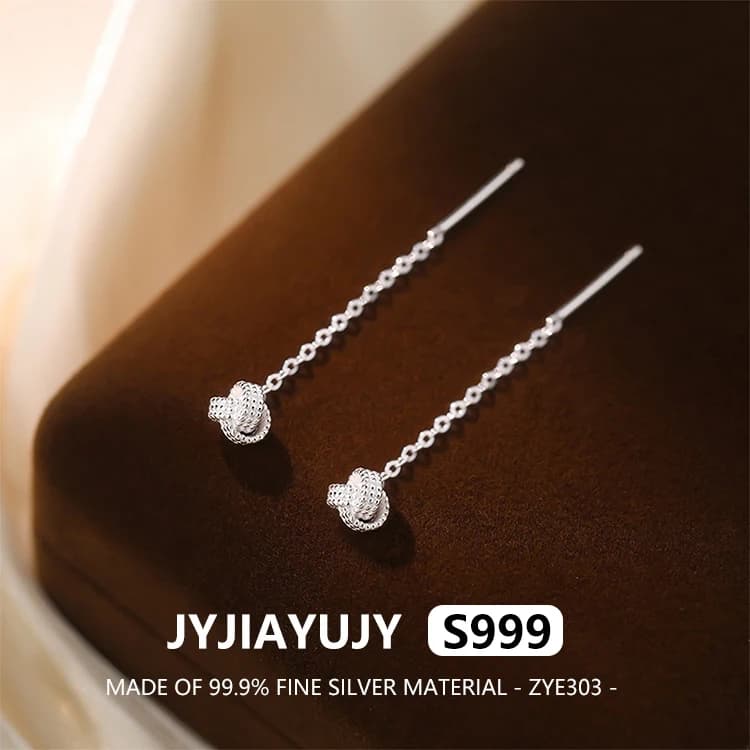JYJIAYUJY 100% Intero Originale Argento Fine S999 Infila Orecchini Corda Intrecciata Nodo Eleganza Per L'uso Quotidiano Regalo Per Le Donne ZYE303